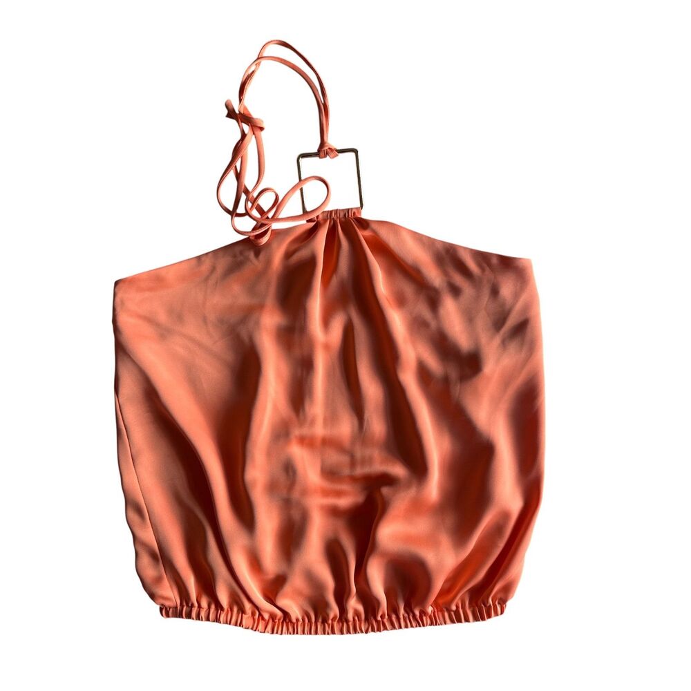 Ramy Brook Devon Satin Halter Top Orange Gold Hardware Small NWOT $295 - Picture 6 of 8